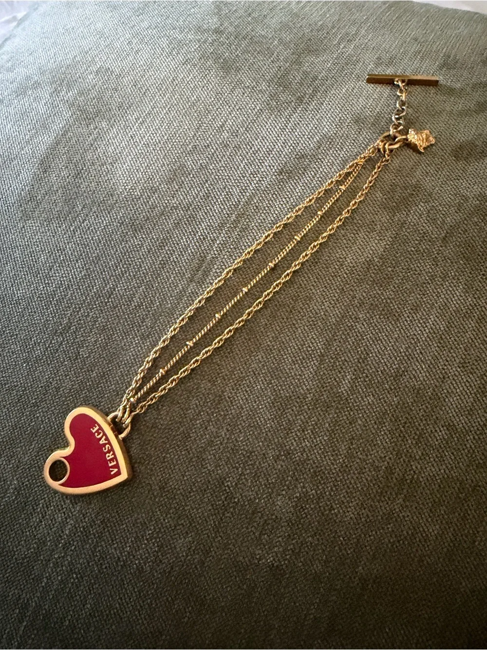 Versace Gold Chain Bracelet with Red Heart Toggle Charm